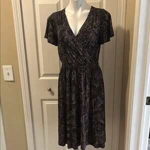 Lands' End Black Floral Midi Dress